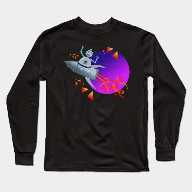 Fly Me to the Moon Cause Robots need a place to go Long Sleeve T-Shirt by Lynndarakos